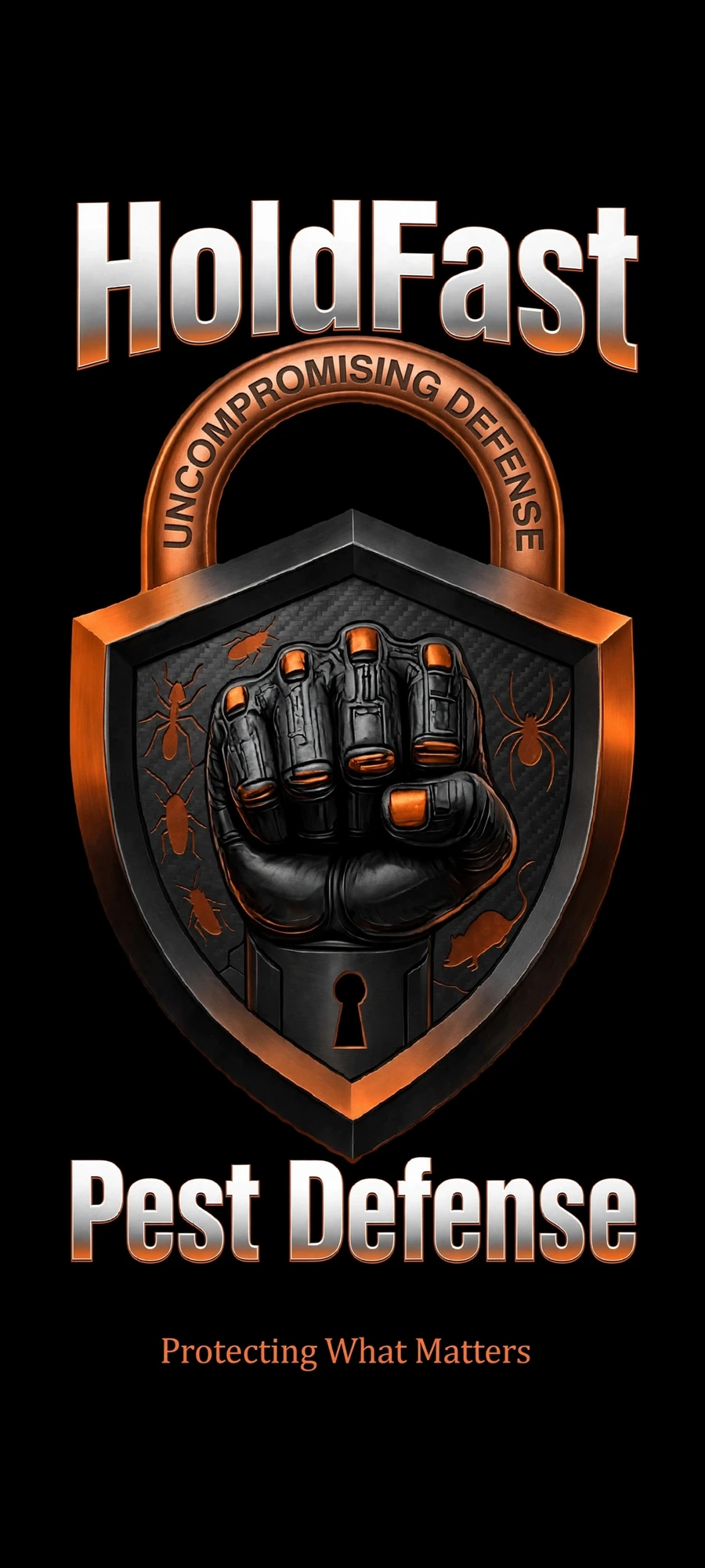 HoldFast Pest Defense — forged padlock shield emblem